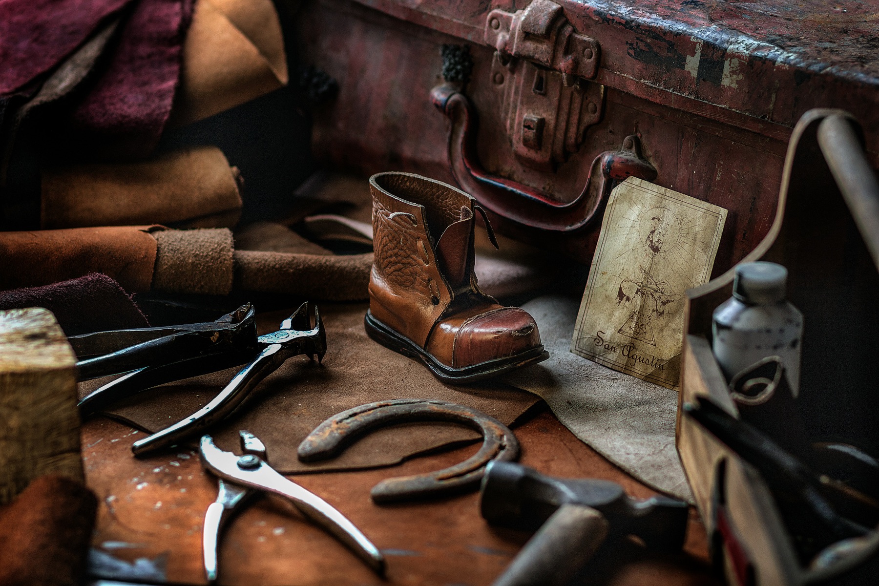 Shoemaking tools and leather